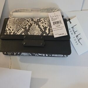 Nicole Miller Black and White Snakeskin Clutch